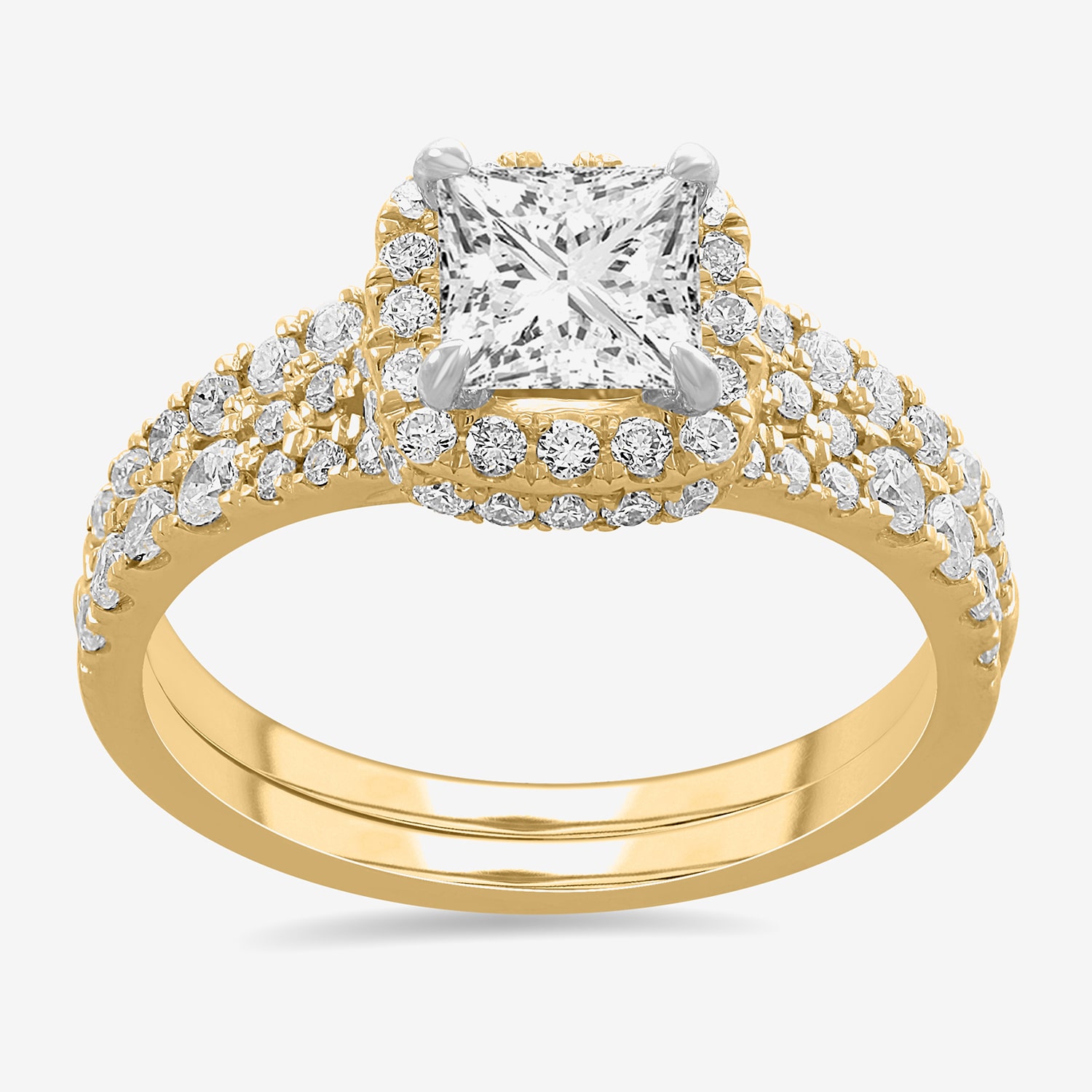 H-I / Si1-Si2) Womens 1 7/8 CT. T.W. Lab Grown White Diamond 14K Gold Cushion Side Stone Halo Bridal Set