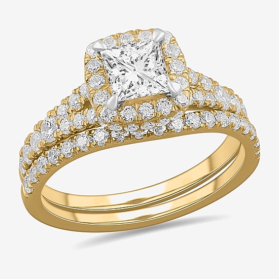 (H-I / Si1-Si2) Womens 1 7/8 CT. T.W. Lab Grown White Diamond 14K White Gold Cushion Side Stone Halo Bridal Set