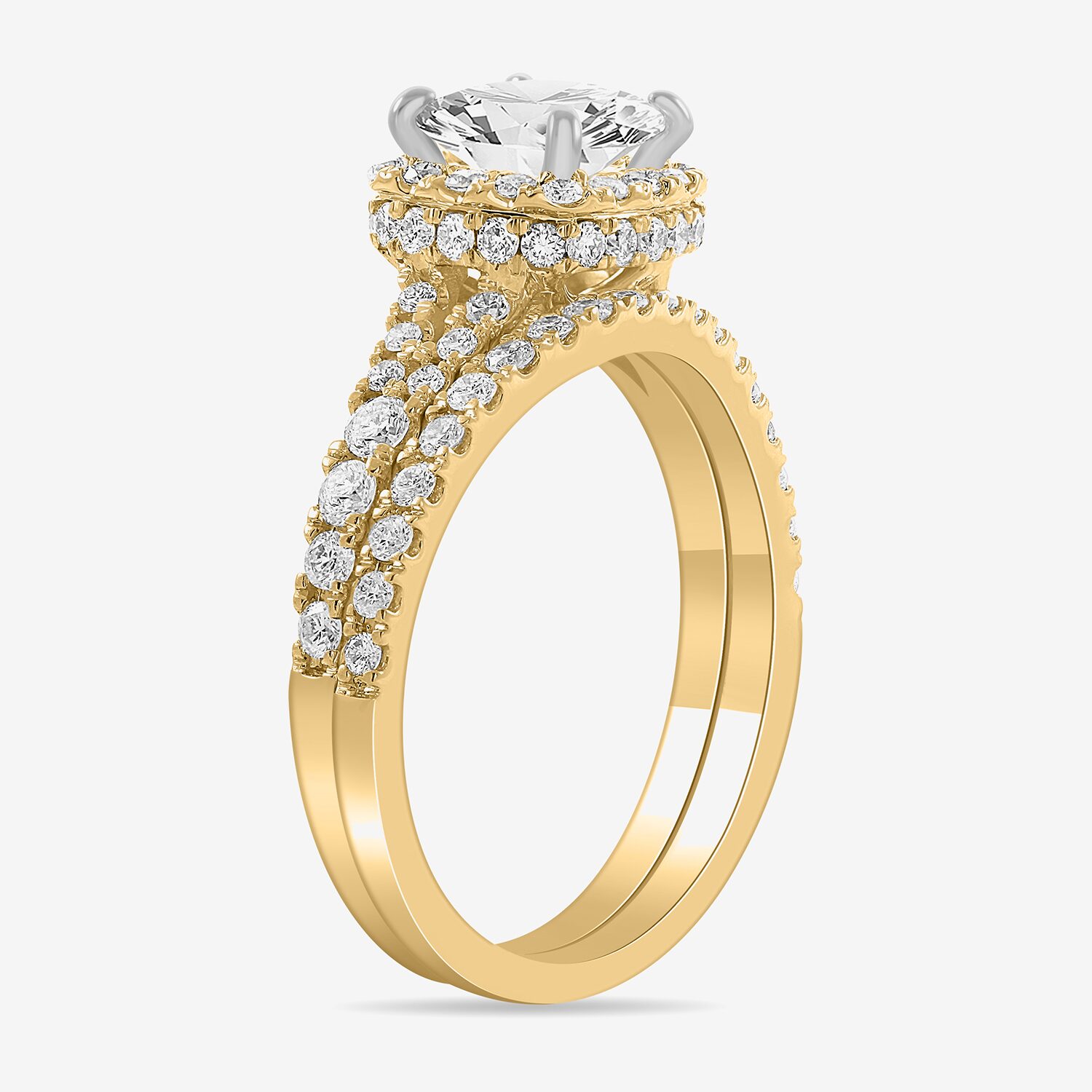 H-I / Si1-Si2) Womens 1 7/8 CT. T.W. Lab Grown White Diamond 14K Gold Cushion Side Stone Halo Bridal Set