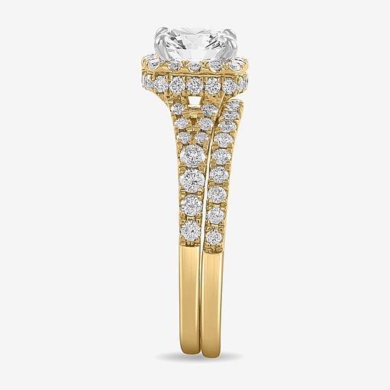 (H-I / Si1-Si2) Womens 1 7/8 CT. T.W. Lab Grown White Diamond 14K White Gold Cushion Side Stone Halo Bridal Set