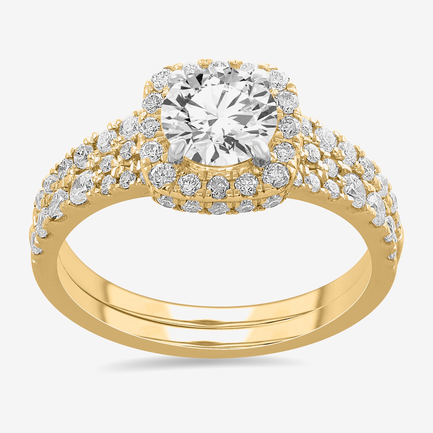 H-I / Si1-Si2) Womens 1 7/8 CT. T.W. Lab Grown White Diamond 14K Gold Cushion Side Stone Halo Bridal Set