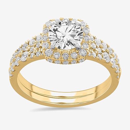 Modern Bride (h-i / Si1-si2) Womens 1 7/8 Ct. T.w. Lab Grown White Diamond 14k White Gold Cushion Side Stone Halo In Yellow