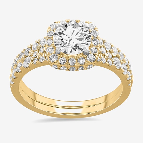 (H-I / Si1-Si2) Womens 1 7/8 CT. T.W. Lab Grown White Diamond 14K White Gold Cushion Side Stone Halo Bridal Set