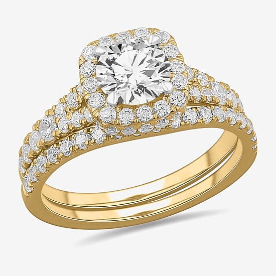 (H-I / Si1-Si2) Womens 1 7/8 CT. T.W. Lab Grown White Diamond 14K White Gold Cushion Side Stone Halo Bridal Set