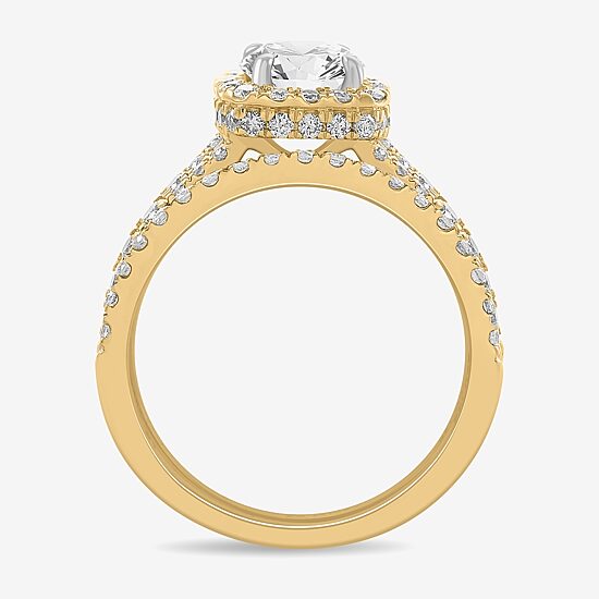 (H-I / Si1-Si2) Womens 1 7/8 CT. T.W. Lab Grown White Diamond 14K White Gold Cushion Side Stone Halo Bridal Set