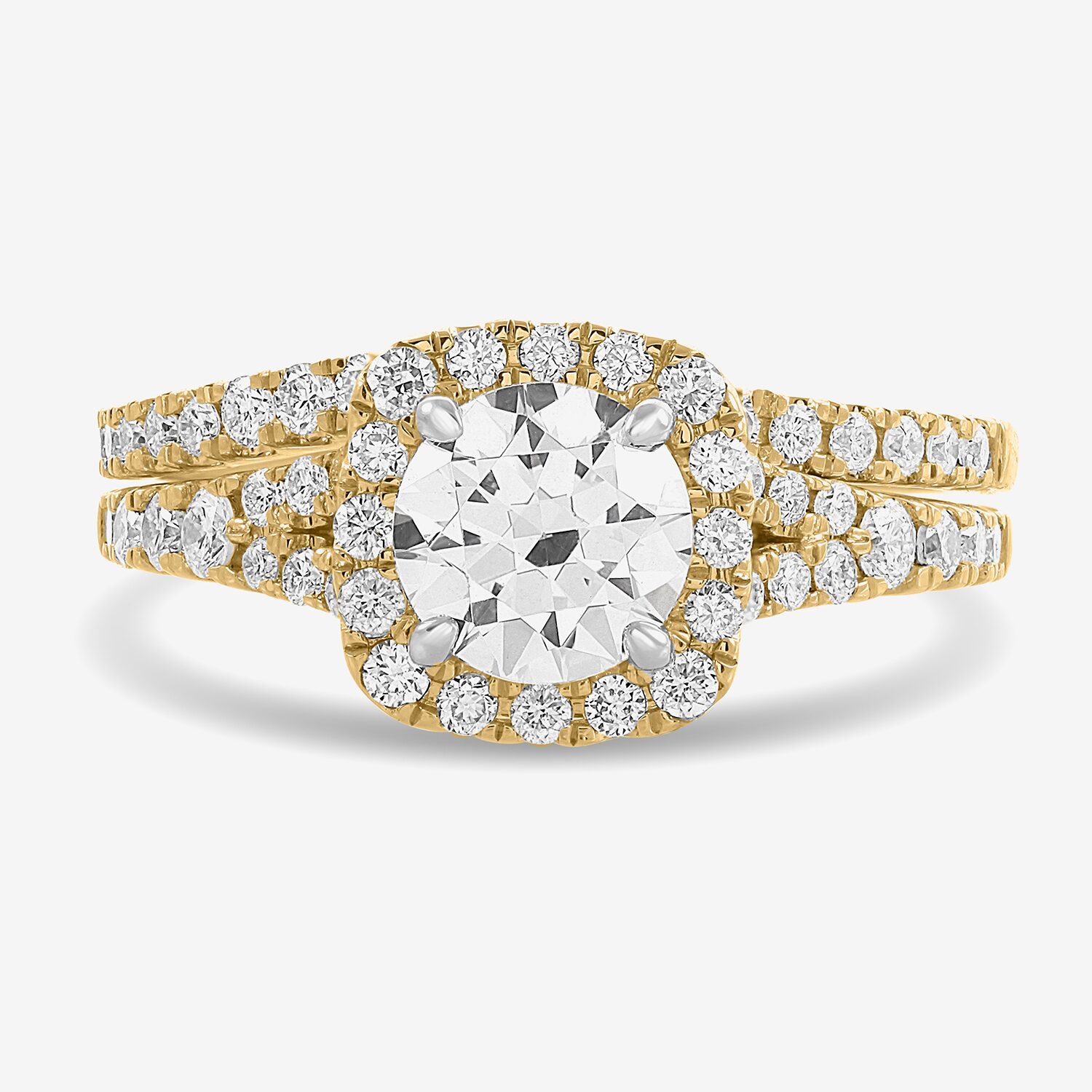H-I / Si1-Si2) Womens 1 7/8 CT. T.W. Lab Grown White Diamond 14K Gold Cushion Side Stone Halo Bridal Set
