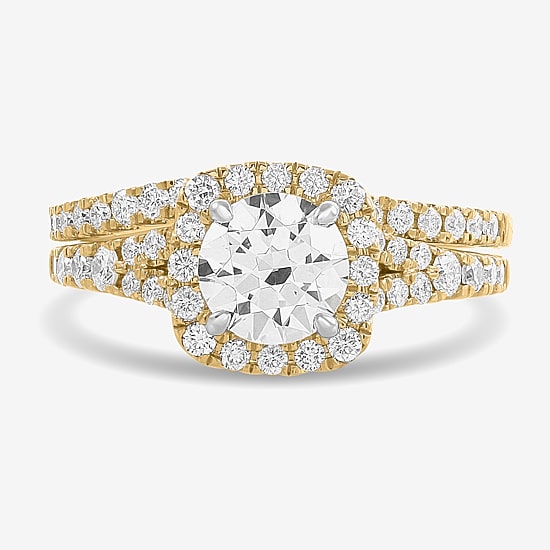 (H-I / Si1-Si2) Womens 1 7/8 CT. T.W. Lab Grown White Diamond 14K White Gold Cushion Side Stone Halo Bridal Set