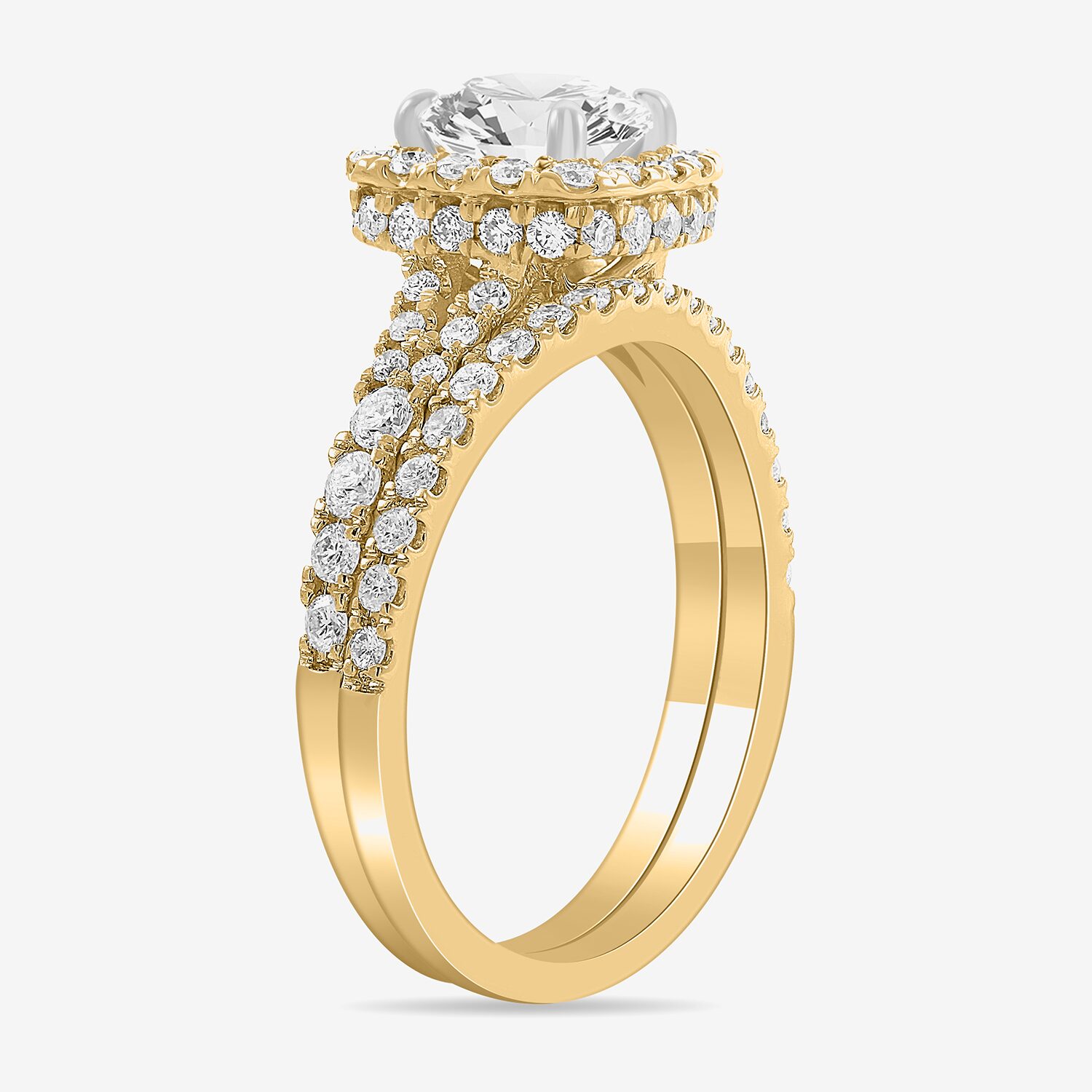 H-I / Si1-Si2) Womens 1 7/8 CT. T.W. Lab Grown White Diamond 14K Gold Cushion Side Stone Halo Bridal Set
