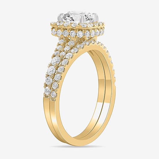 (H-I / Si1-Si2) Womens 1 7/8 CT. T.W. Lab Grown White Diamond 14K White Gold Cushion Side Stone Halo Bridal Set