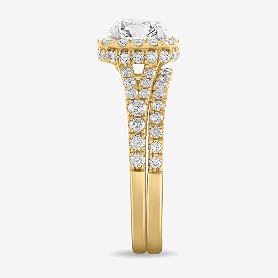 (H-I / Si1-Si2) Womens 1 7/8 CT. T.W. Lab Grown White Diamond 14K White Gold Cushion Side Stone Halo Bridal Set