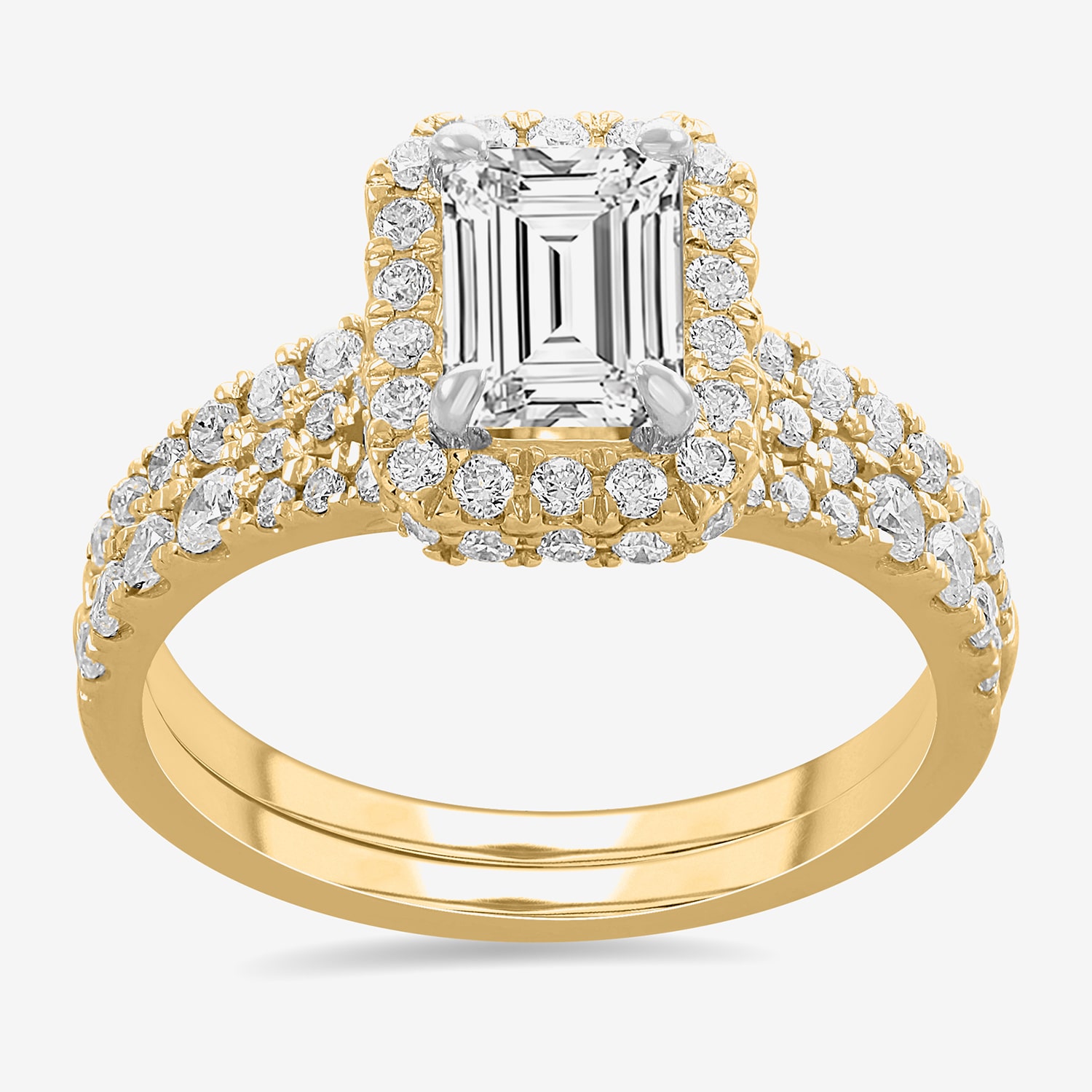 H-I / Si1-Si2) Womens 1 / CT. T.W. Lab Grown White Diamond 14K Gold Side Stone Halo Bridal Set