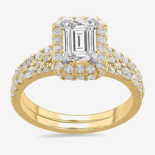 Modern Bride (h-i / Si1-si2) Womens 1 7/8 Ct. T.w. Lab Grown White Diamond 14k White Gold Side Stone Halo Bridal  In Yellow