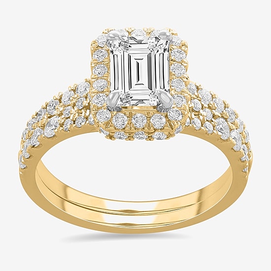 (H-I / Si1-Si2) Womens 1 7/8 CT. T.W. Lab Grown White Diamond 14K White Gold Side Stone Halo Bridal Set