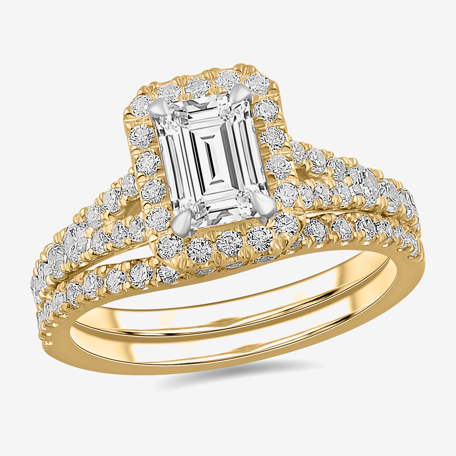 H-I / Si1-Si2) Womens 1 / CT. T.W. Lab Grown White Diamond 14K Gold Side Stone Halo Bridal Set