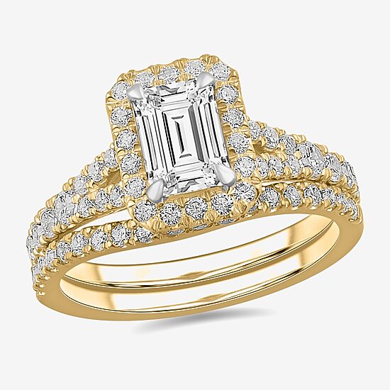 (H-I / Si1-Si2) Womens 1 7/8 CT. T.W. Lab Grown White Diamond 14K White Gold Side Stone Halo Bridal Set