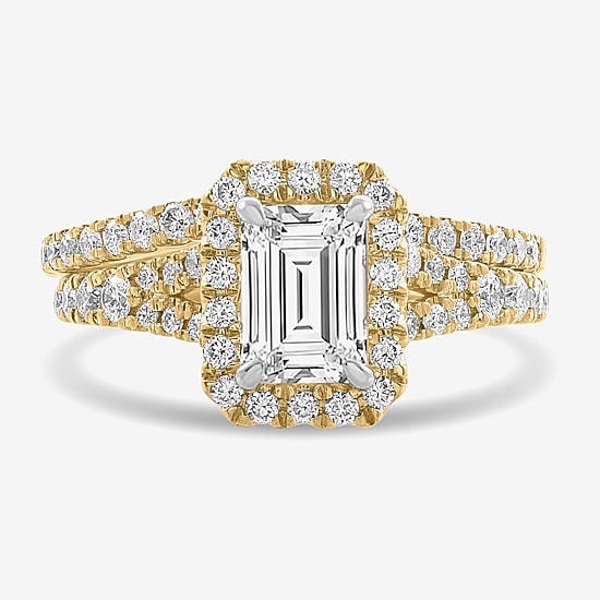 (H-I / Si1-Si2) Womens 1 7/8 CT. T.W. Lab Grown White Diamond 14K White Gold Side Stone Halo Bridal Set