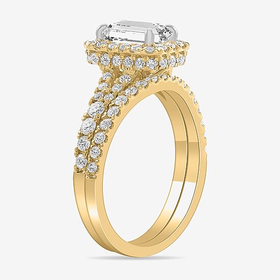 (H-I / Si1-Si2) Womens 1 7/8 CT. T.W. Lab Grown White Diamond 14K White Gold Side Stone Halo Bridal Set