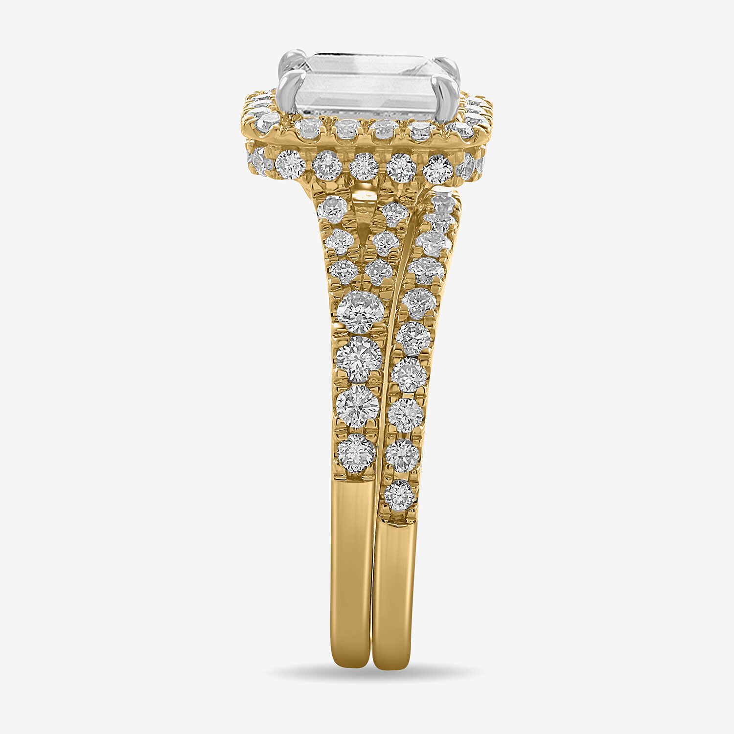 H-I / Si1-Si2) Womens 1 / CT. T.W. Lab Grown White Diamond 14K Gold Side Stone Halo Bridal Set