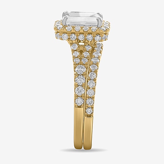 (H-I / Si1-Si2) Womens 1 7/8 CT. T.W. Lab Grown White Diamond 14K White Gold Side Stone Halo Bridal Set