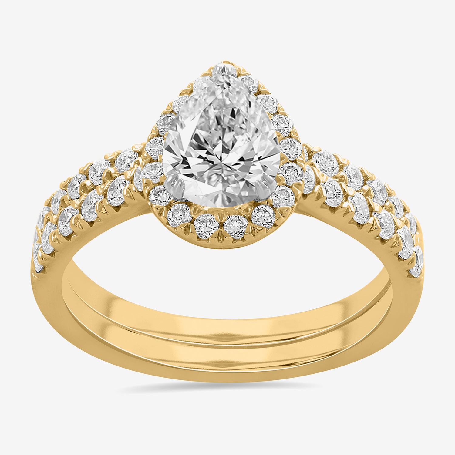 (H-I / Si1-Si2) Womens 1 3/4 CT. T.W. Lab Grown White Diamond 14K Gold Pear Side Stone Halo Bridal Set