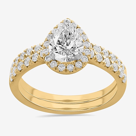 (H-I / Si1-Si2) Womens 1 3/4 CT. T.W. Lab Grown White Diamond 14K White Gold Pear Side Stone Halo Bridal Set