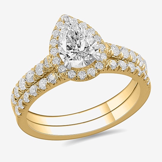 (H-I / Si1-Si2) Womens 1 3/4 CT. T.W. Lab Grown White Diamond 14K White Gold Pear Side Stone Halo Bridal Set