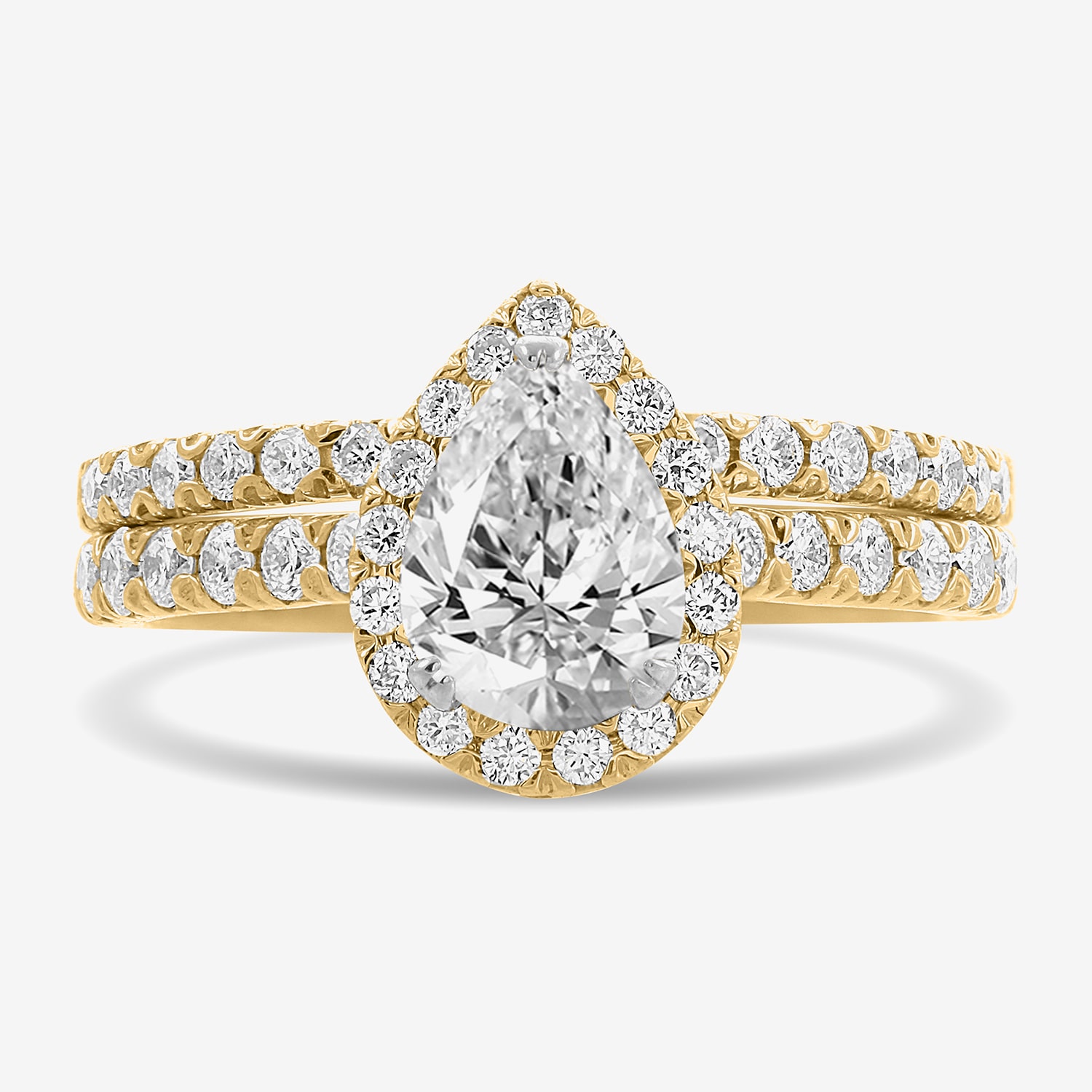 (H-I / Si1-Si2) Womens 1 3/4 CT. T.W. Lab Grown White Diamond 14K Gold Pear Side Stone Halo Bridal Set