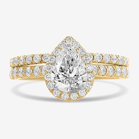 (H-I / Si1-Si2) Womens 1 3/4 CT. T.W. Lab Grown White Diamond 14K White Gold Pear Side Stone Halo Bridal Set