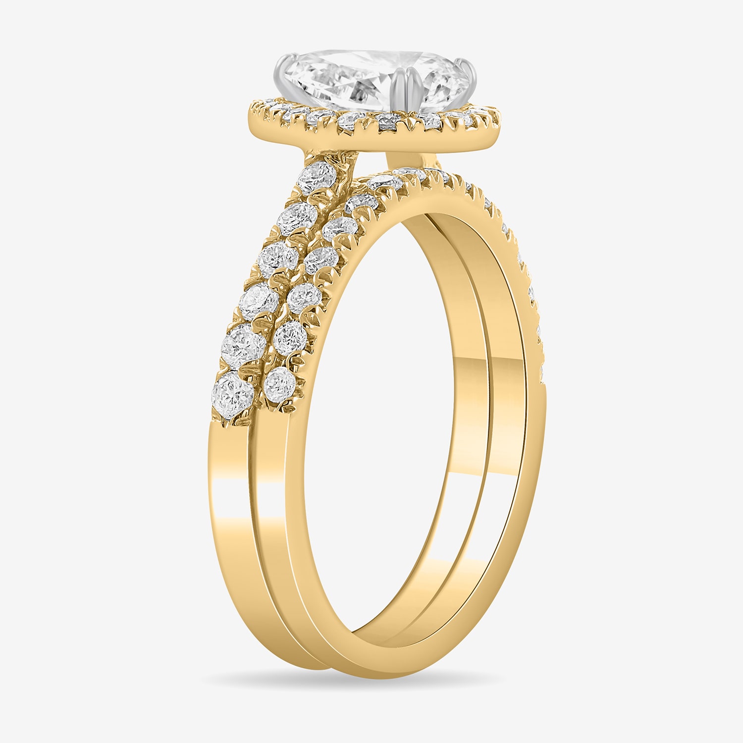 (H-I / Si1-Si2) Womens 1 3/4 CT. T.W. Lab Grown White Diamond 14K Gold Pear Side Stone Halo Bridal Set