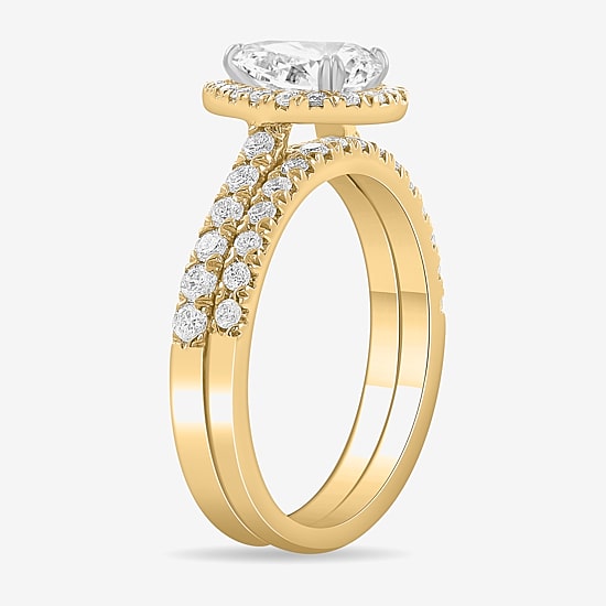 (H-I / Si1-Si2) Womens 1 3/4 CT. T.W. Lab Grown White Diamond 14K White Gold Pear Side Stone Halo Bridal Set