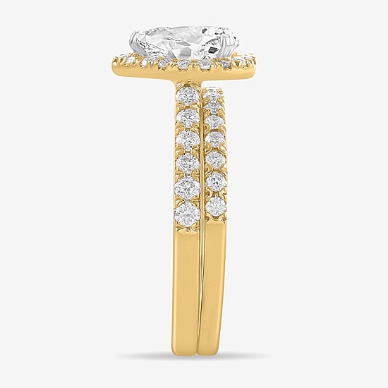 (H-I / Si1-Si2) Womens 1 3/4 CT. T.W. Lab Grown White Diamond 14K White Gold Pear Side Stone Halo Bridal Set