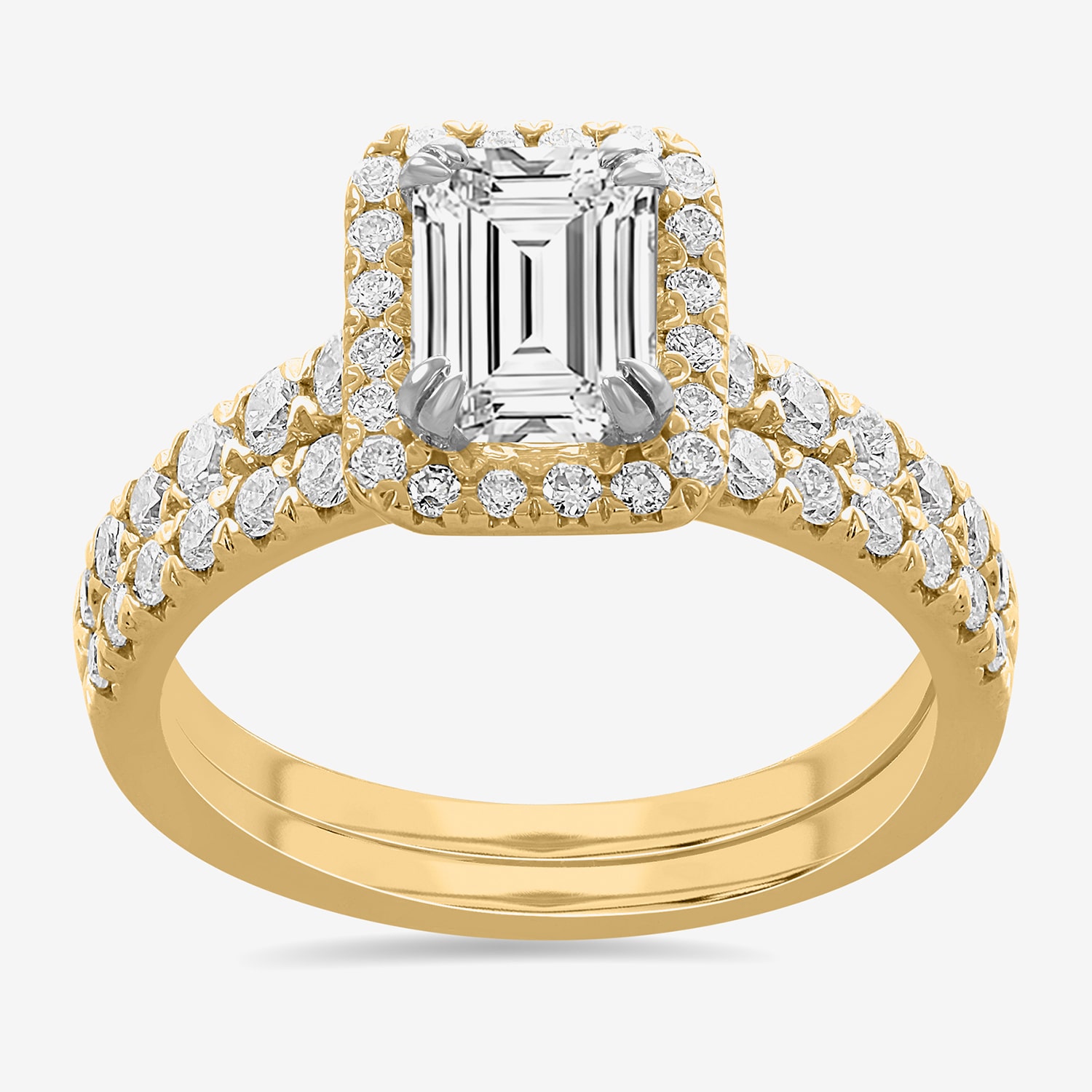 (H-I / Si1-Si2) Womens 1 3/4 CT. T.W. Lab Grown White Diamond 14K Gold Side Stone Halo Bridal Set