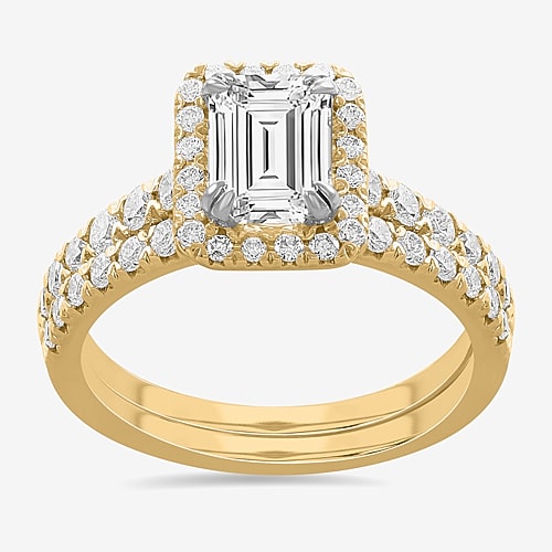 Modern Bride (h-i / Si1-si2) Womens 1 3/4 Ct. T.w. Lab Grown White Diamond 14k White Gold Side Stone Halo Bridal  In Yellow