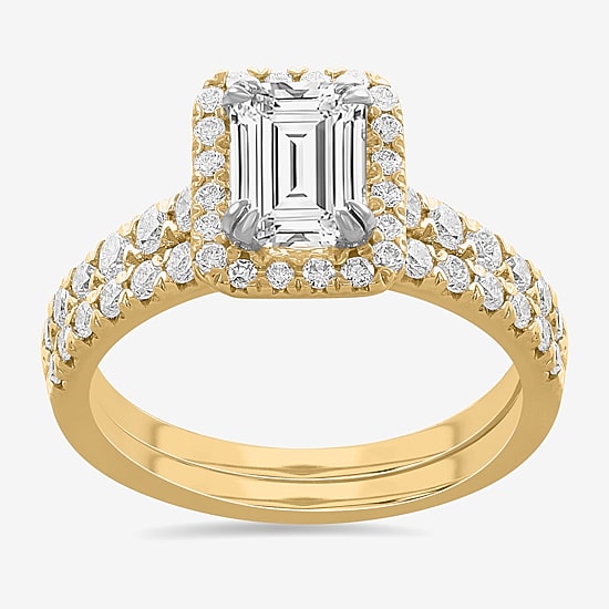 (H-I / Si1-Si2) Womens 1 3/4 CT. T.W. Lab Grown White Diamond 14K White Gold Side Stone Halo Bridal Set
