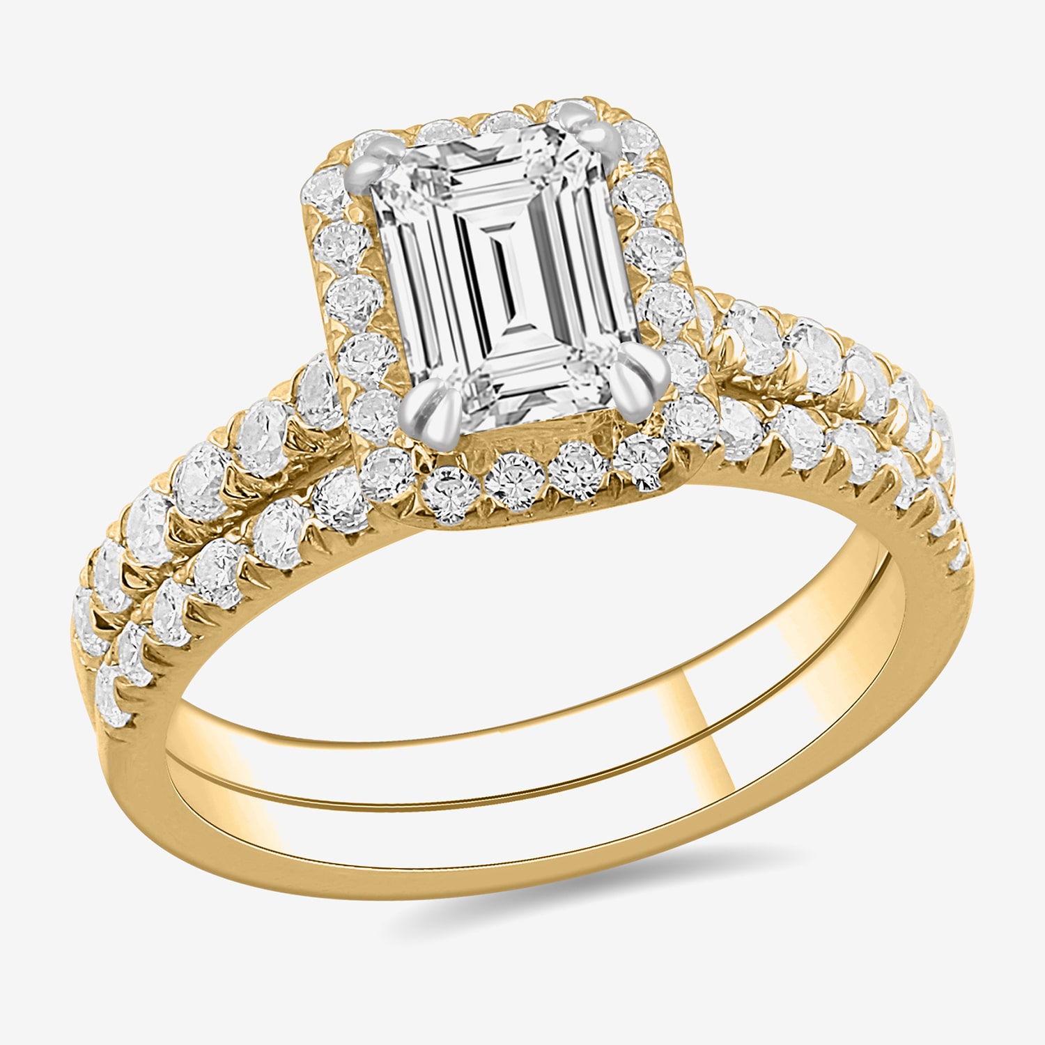 (H-I / Si1-Si2) Womens 1 3/4 CT. T.W. Lab Grown White Diamond 14K Gold Side Stone Halo Bridal Set