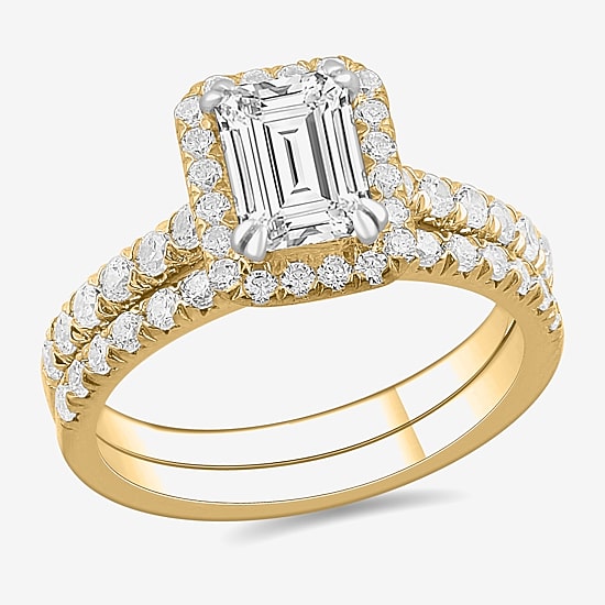 (H-I / Si1-Si2) Womens 1 3/4 CT. T.W. Lab Grown White Diamond 14K White Gold Side Stone Halo Bridal Set