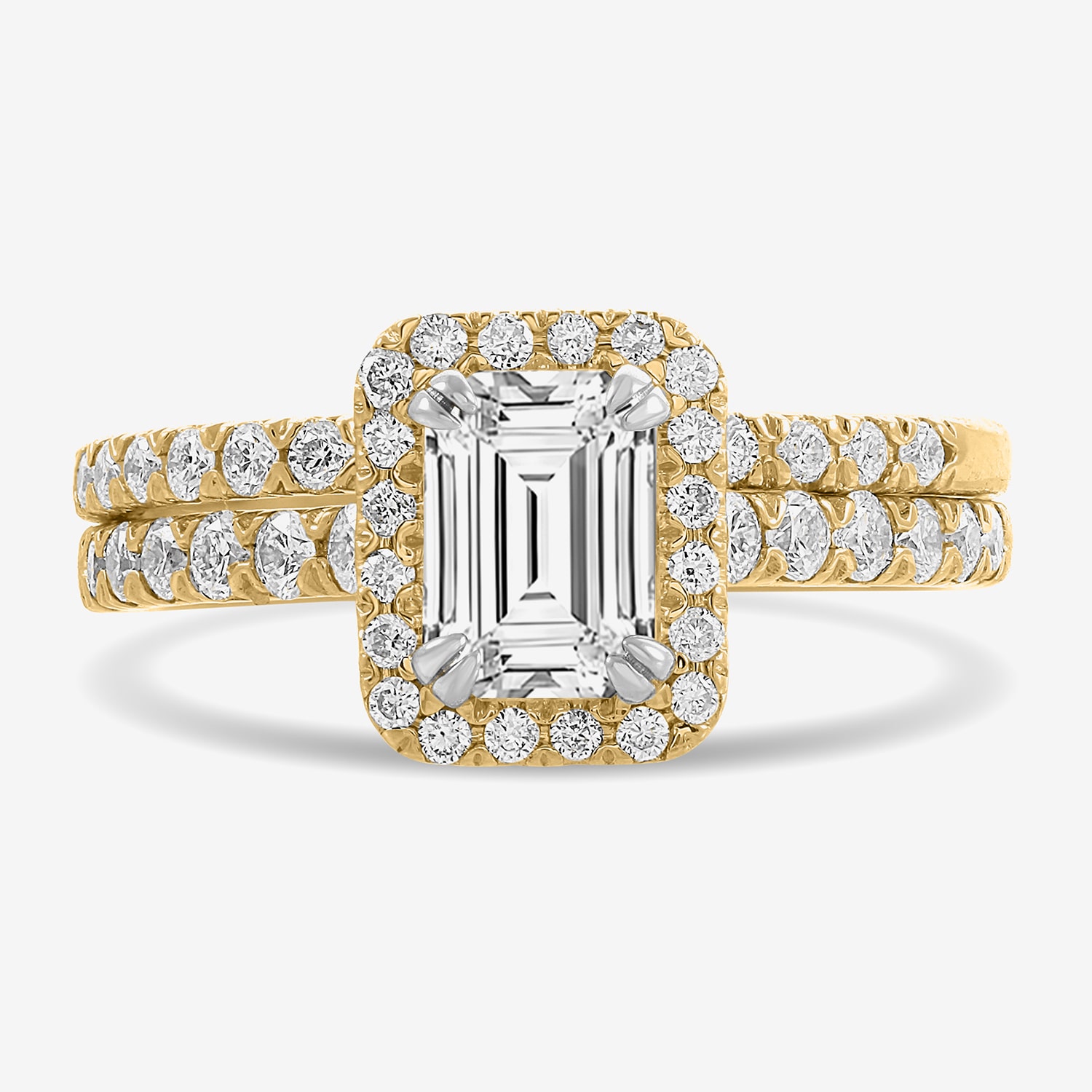 (H-I / Si1-Si2) Womens 1 3/4 CT. T.W. Lab Grown White Diamond 14K Gold Side Stone Halo Bridal Set
