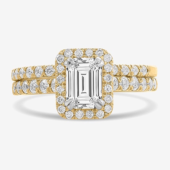 (H-I / Si1-Si2) Womens 1 3/4 CT. T.W. Lab Grown White Diamond 14K White Gold Side Stone Halo Bridal Set