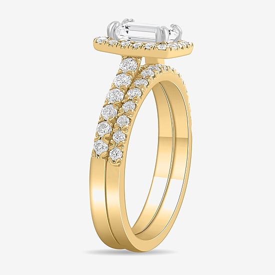 (H-I / Si1-Si2) Womens 1 3/4 CT. T.W. Lab Grown White Diamond 14K White Gold Side Stone Halo Bridal Set