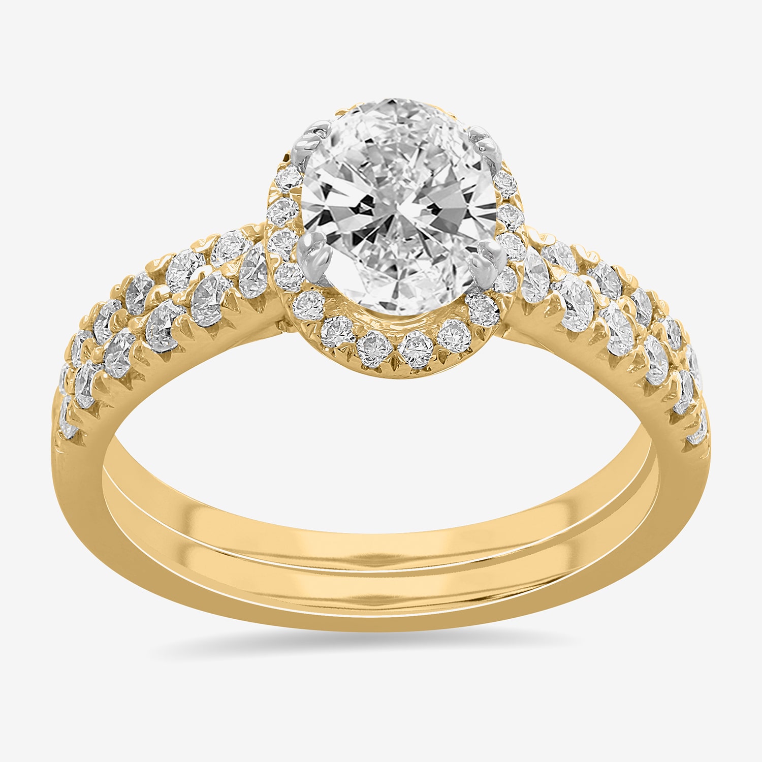 (H-I / Si1-Si2) Womens 1 3/4 CT. T.W. Lab Grown White Diamond 14K Gold Oval Side Stone Halo Bridal Set