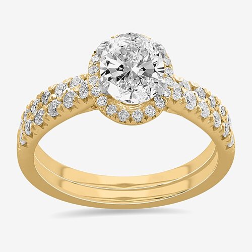 Modern Bride (h-i / Si1-si2) Womens 1 3/4 Ct. T.w. Lab Grown White Diamond 14k White Gold Oval Side Stone Halo Br In Yellow