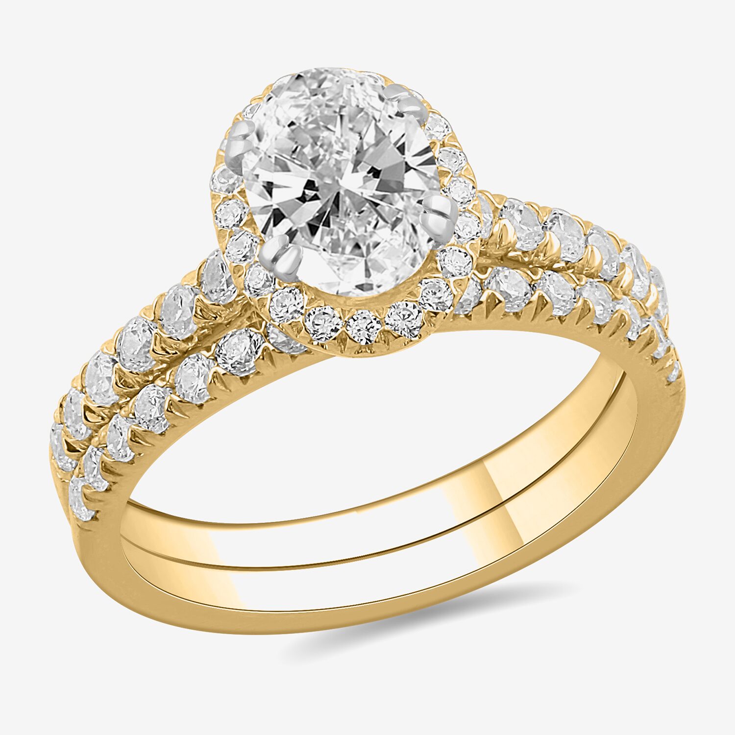 (H-I / Si1-Si2) Womens 1 3/4 CT. T.W. Lab Grown White Diamond 14K Gold Oval Side Stone Halo Bridal Set