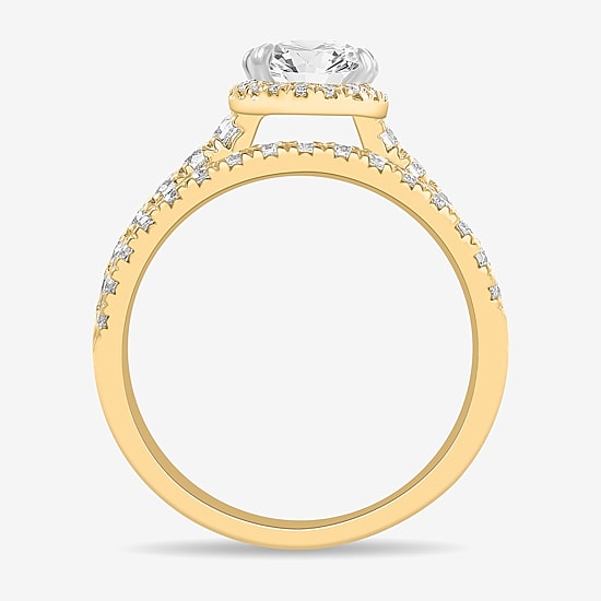 (H-I / Si1-Si2) Womens 1 3/4 CT. T.W. Lab Grown White Diamond 14K White Gold Oval Side Stone Halo Bridal Set
