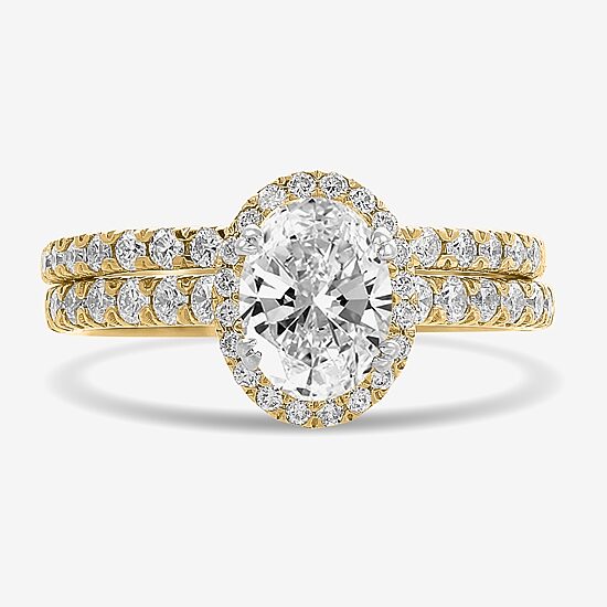 (H-I / Si1-Si2) Womens 1 3/4 CT. T.W. Lab Grown White Diamond 14K White Gold Oval Side Stone Halo Bridal Set
