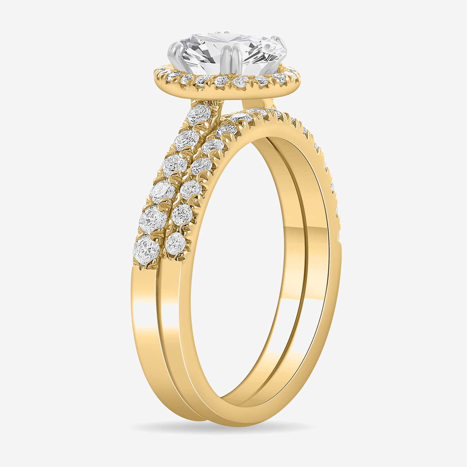 (H-I / Si1-Si2) Womens 1 3/4 CT. T.W. Lab Grown White Diamond 14K Gold Oval Side Stone Halo Bridal Set