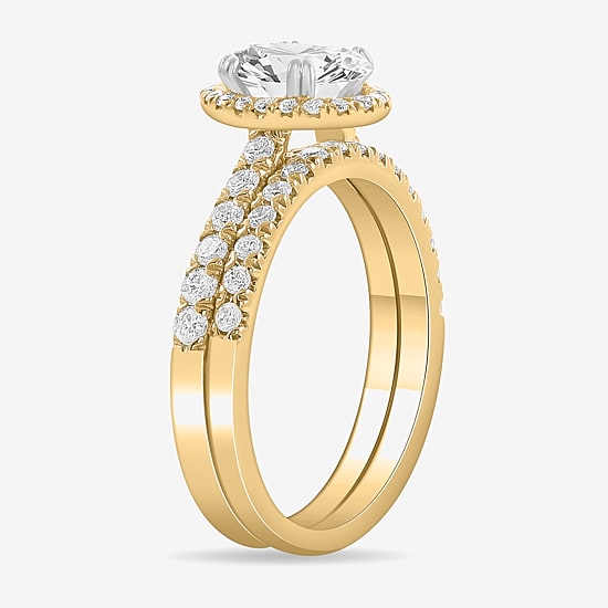 (H-I / Si1-Si2) Womens 1 3/4 CT. T.W. Lab Grown White Diamond 14K White Gold Oval Side Stone Halo Bridal Set