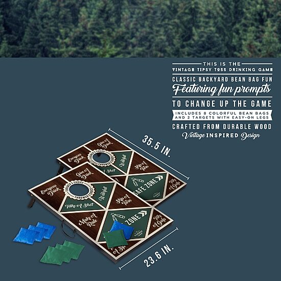 Hammer + Axe Vintage Tipsy Toss Drinking Game, Premium Wood Cornhole With 8 Bean Bags and Carrying Handles