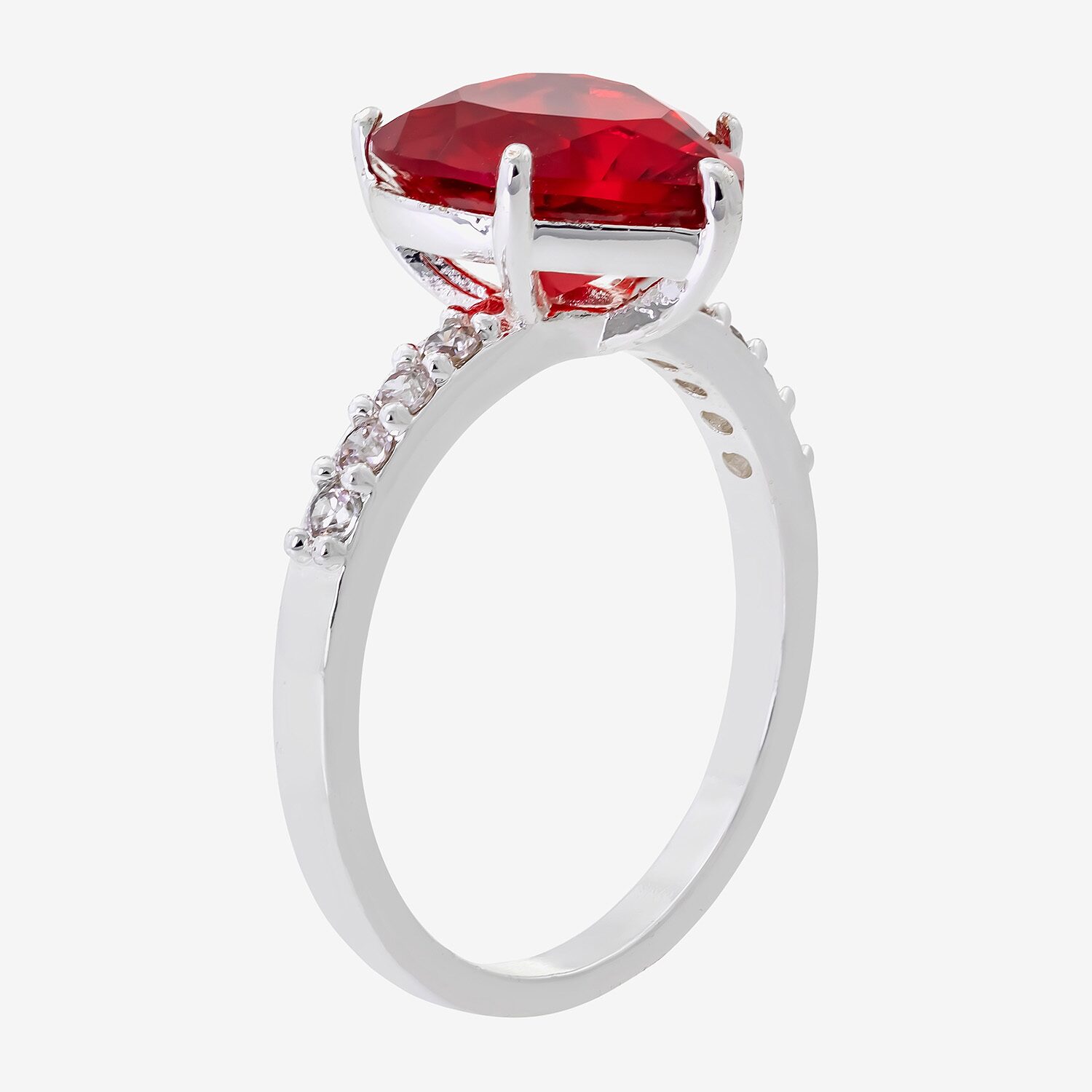 Sparkle Allure Solitaire Womens Red Crystal Pure Silver Over Brass Heart Cocktail Ring