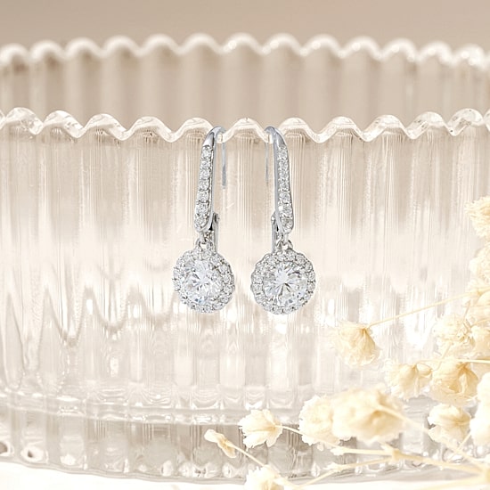 Diamonart Womens Cubic Zirconia Sterling Silver Round Drop Earrings