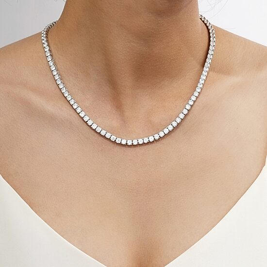 Diamonart Womens White Cubic Zirconia Sterling Silver 17 Inch Tennis Necklace